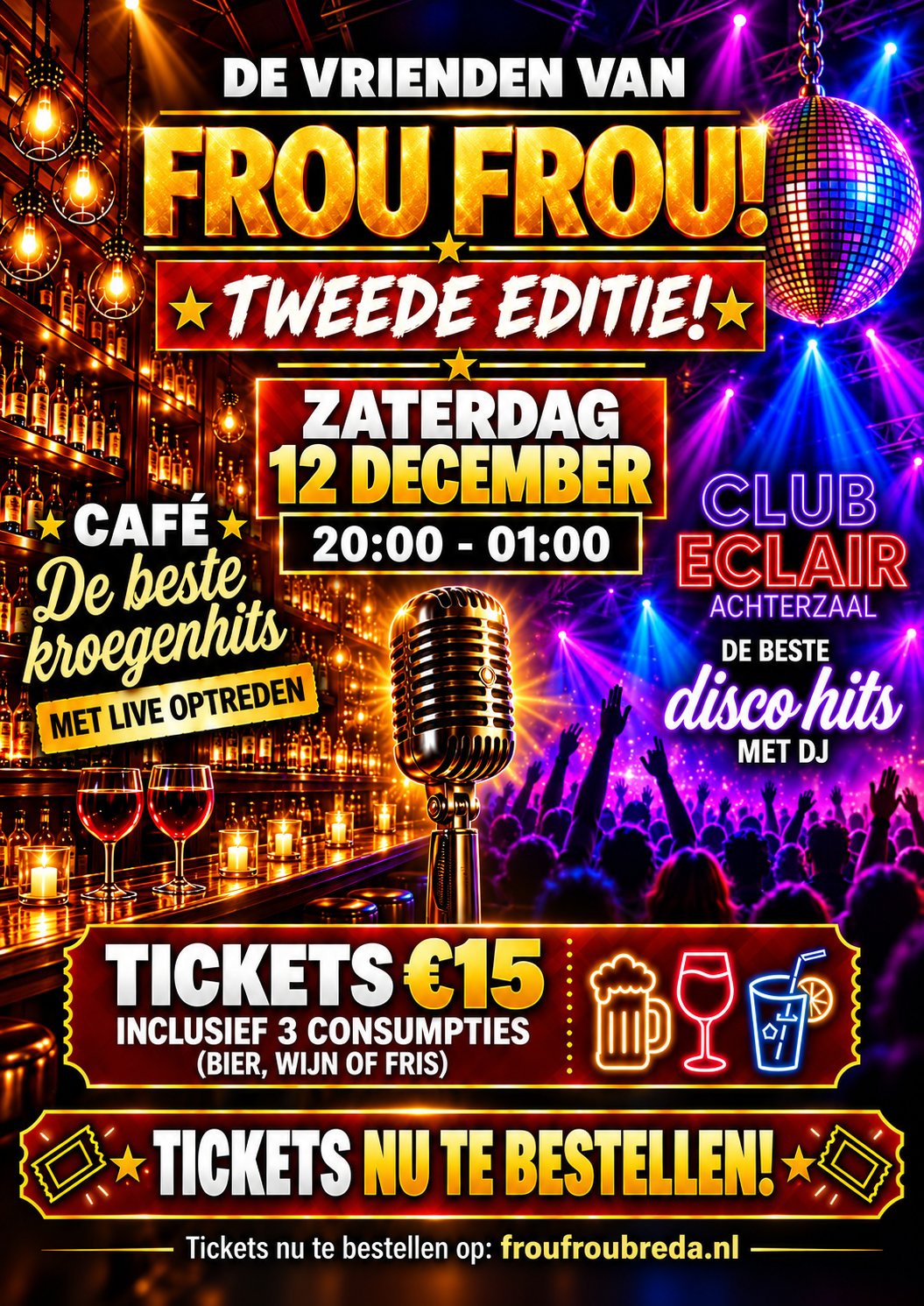 Poster: De Vrienden van Frou Frou tweede editie, zaterdag 12 december