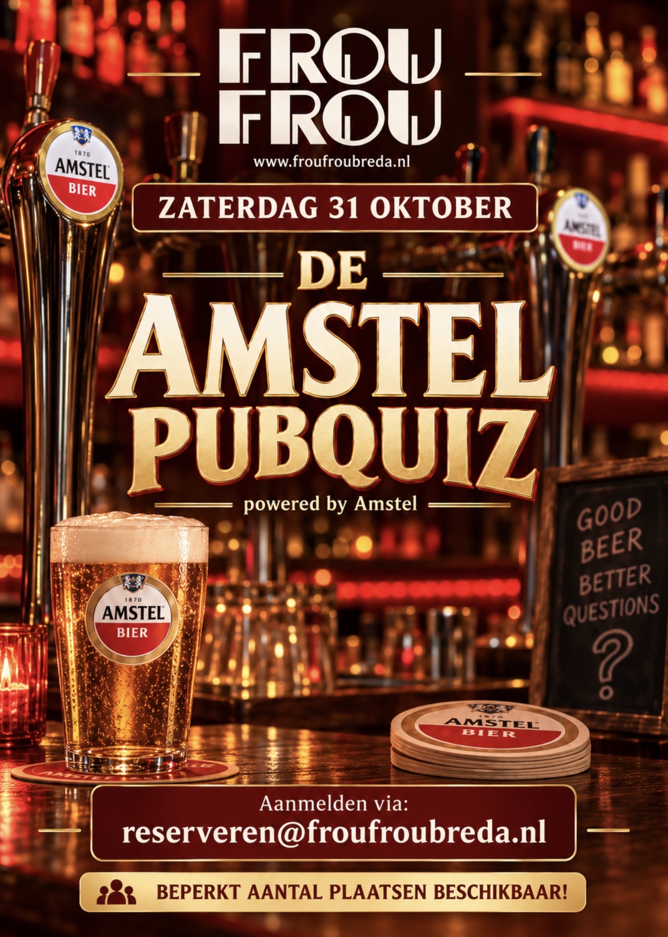 Poster: Amstel Pubquiz, zaterdag 31 oktober
